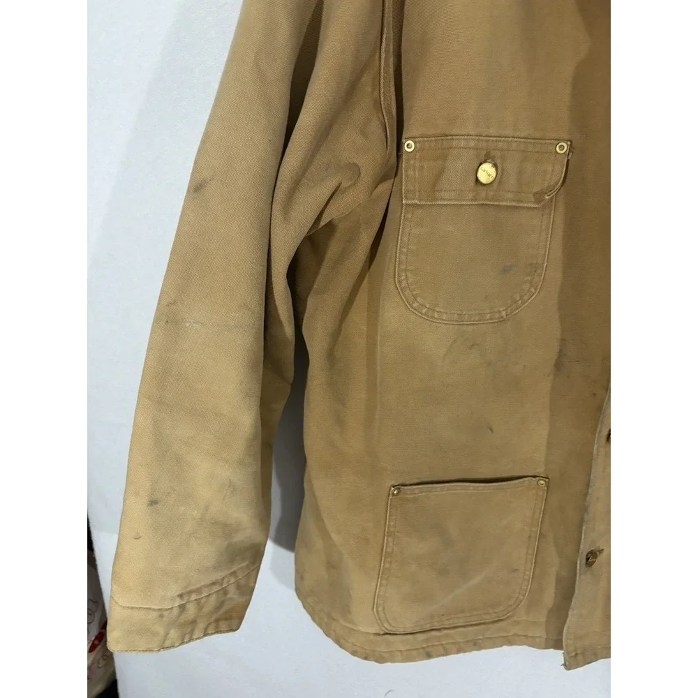 Vintage 80s Carhartt 6BLCT Brown Duck Button Front Blanket Lined Coat Sz 48 Tall